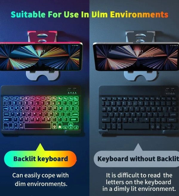 GOOJODOQ 10 Inch Backlit Backlight Wireless Keyboard LED Colorful Bluetooth Keyboard