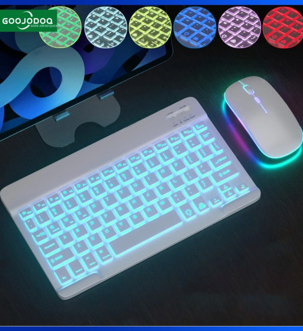 GOOJODOQ 10 Inch Backlit Backlight Wireless Keyboard LED Colorful Bluetooth Keyboard